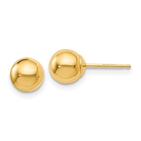 14K Polished 6mm Ball Post Earrings - Picture 1 of 4